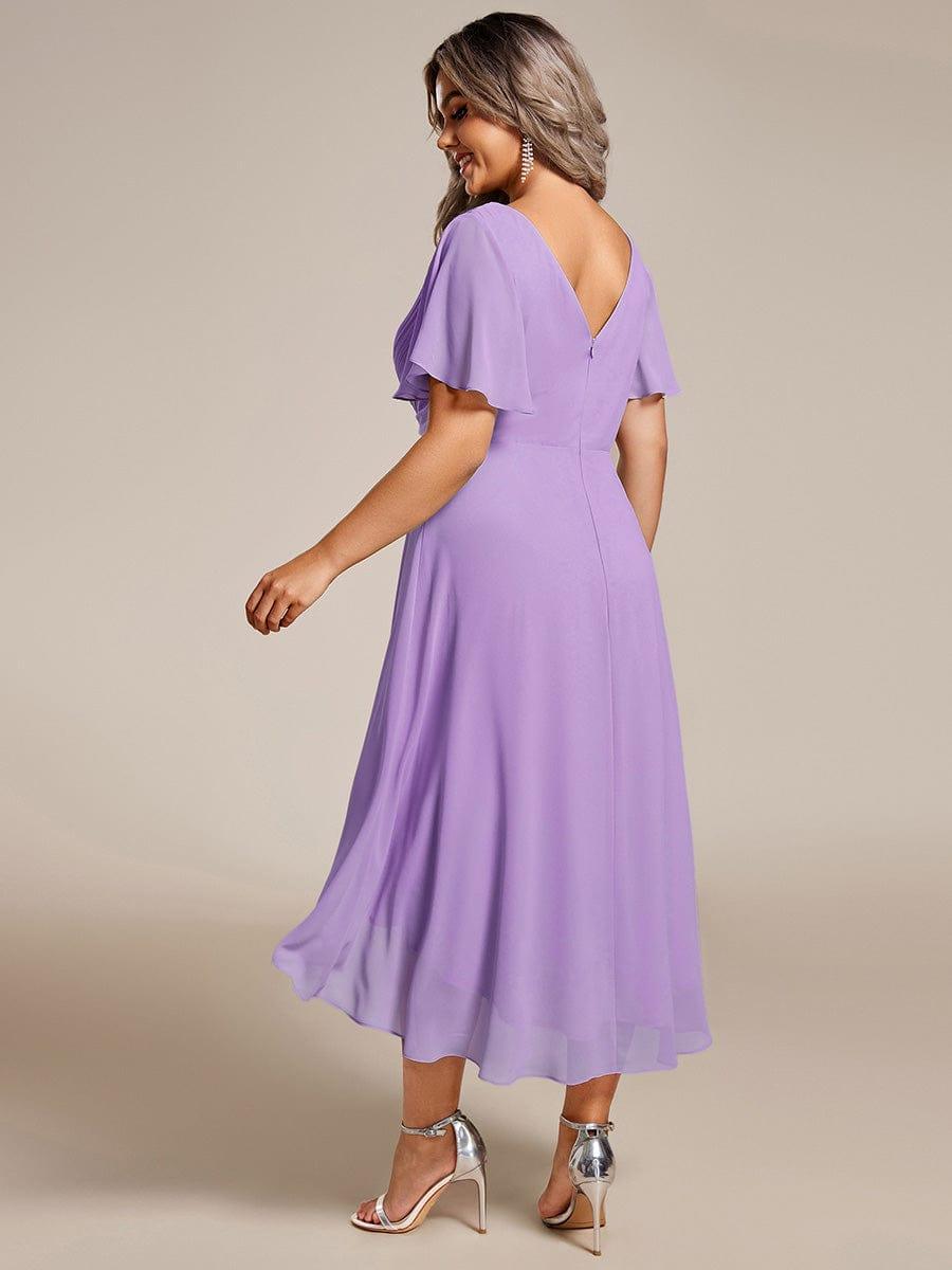 Robe de invitée de mariage en mousseline avec col en V et manches courtes 106