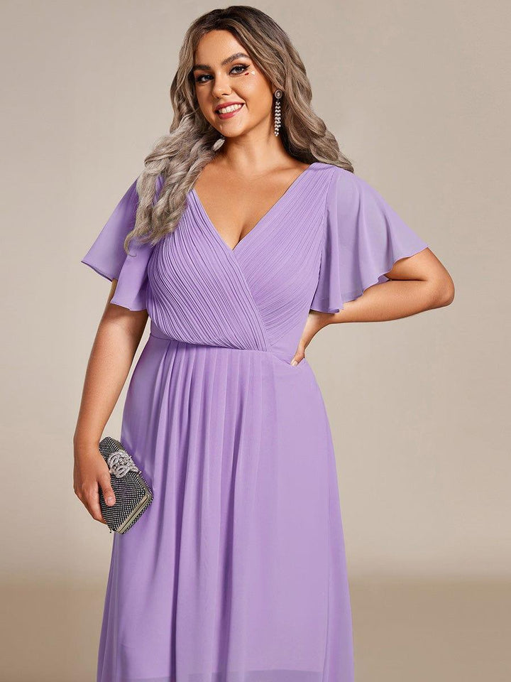 Robe de invitée de mariage en mousseline avec col en V et manches courtes 107