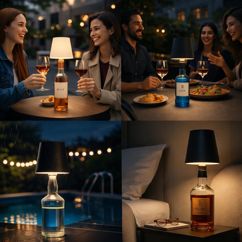 Quatre scènes du soir : repas entre amis en terrasse, au bord d'une piscine sous la pluie et sur une table de chevet 7