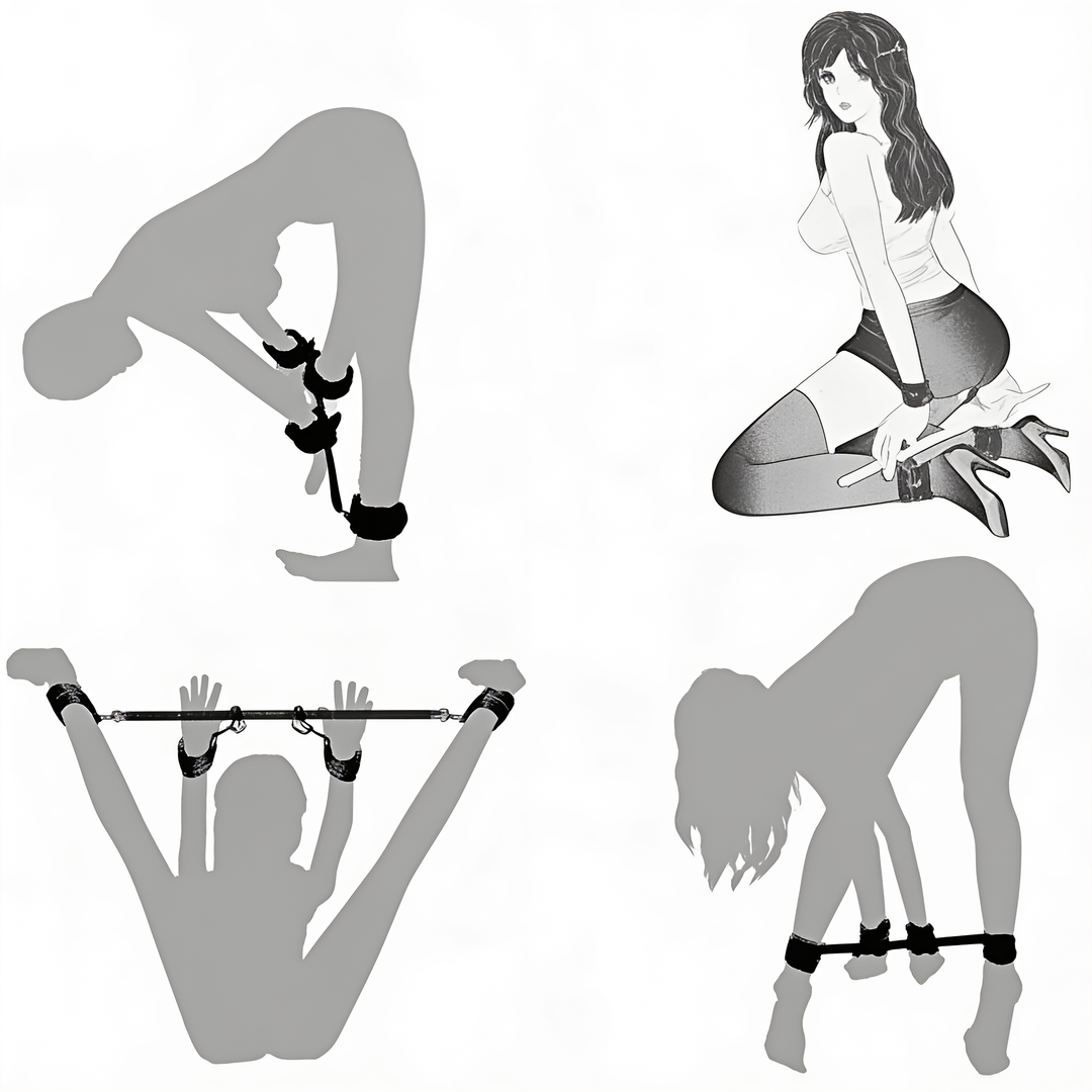 Schéma de quatre positions d'utilisation de la barre avec bracelets, en silhouettes grises et dessin 9