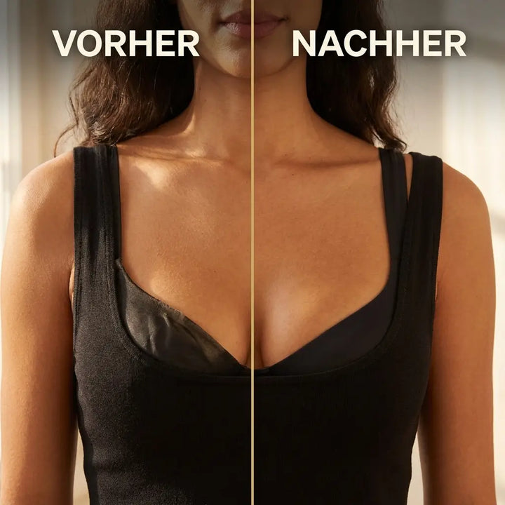 Comparaison avant et après sous un débardeur noir : décolleté plus lisse et mieux formé avec le soutien-gorge à droite. 6