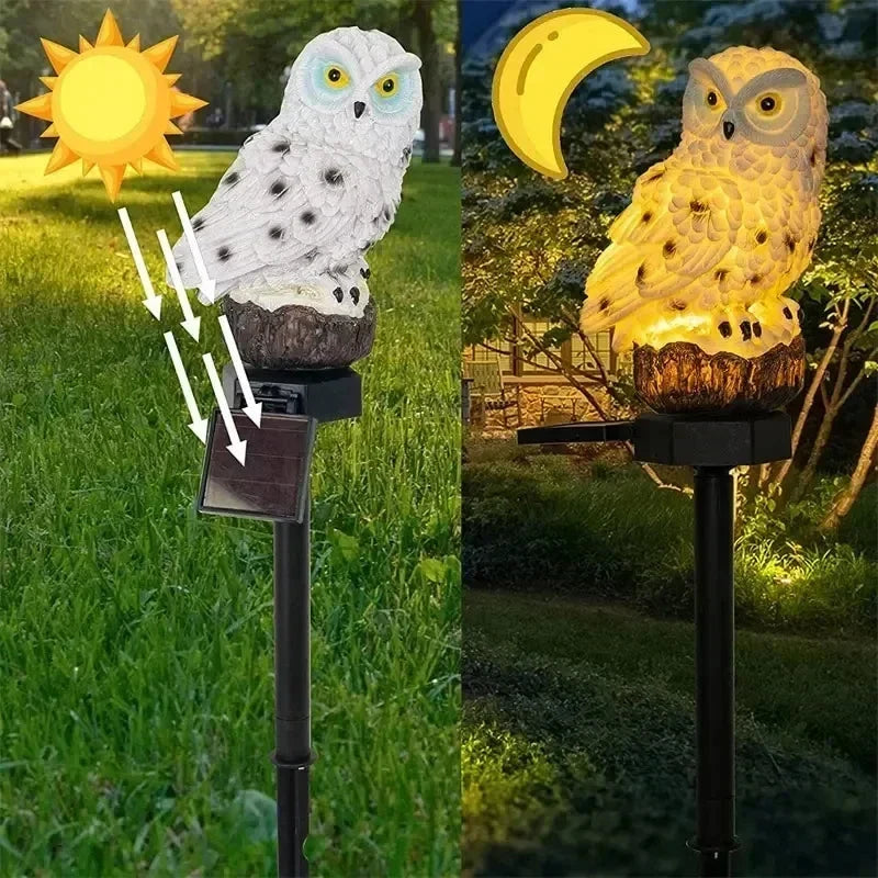 Schéma jour et nuit: flèches du soleil vers le panneau solaire du hibou, puis le même hibou allumé sous la lune. 6