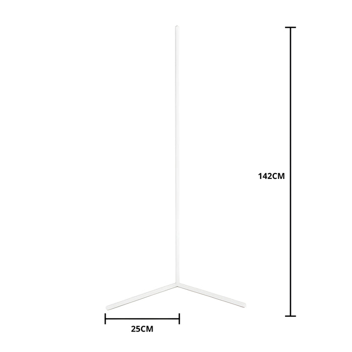 Schéma de la version blanche du lampadaire d'angle avec cotes indiquant la hauteur totale et la longueur d'une branche du pied. 10