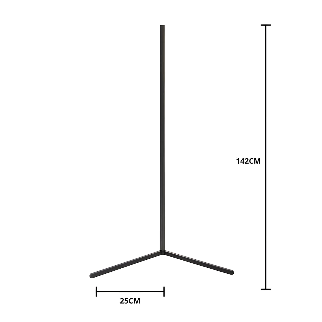 Schéma de la version noire du lampadaire d'angle avec cotes indiquant la hauteur totale et la longueur d'une branche du pied. 11