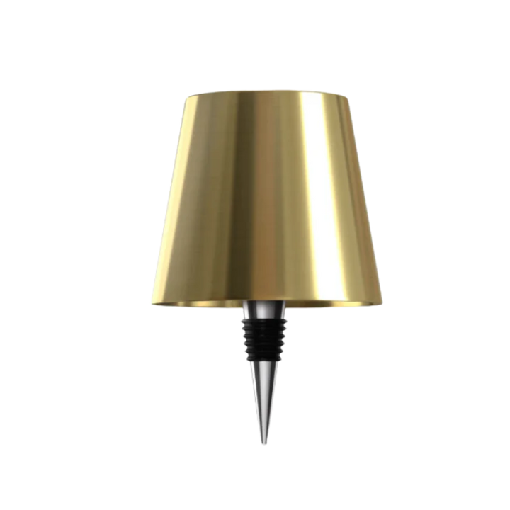 Lampe dorée brillante avec bouchon conique à bague en caoutchouc noir, présentée seule sur fond blanc. 13