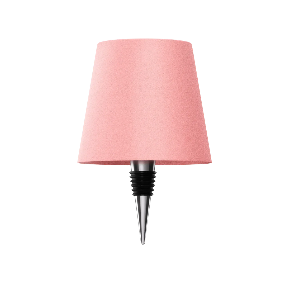 Lampe rose clair avec bouchon conique en métal et caoutchouc noir, présentée seule sur fond blanc. 16