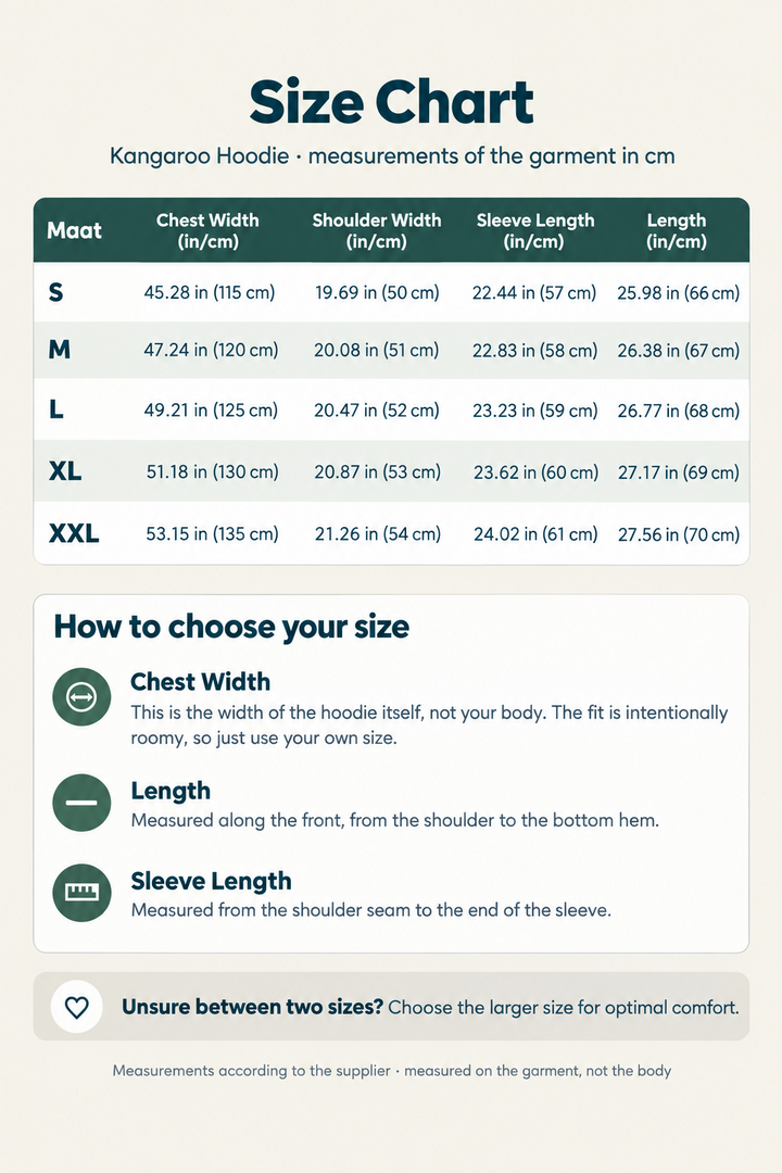 Tableau des tailles du sweat, de S à XXL, avec largeur de poitrine, épaules, manches et longueur, et conseils pour choisir. 5