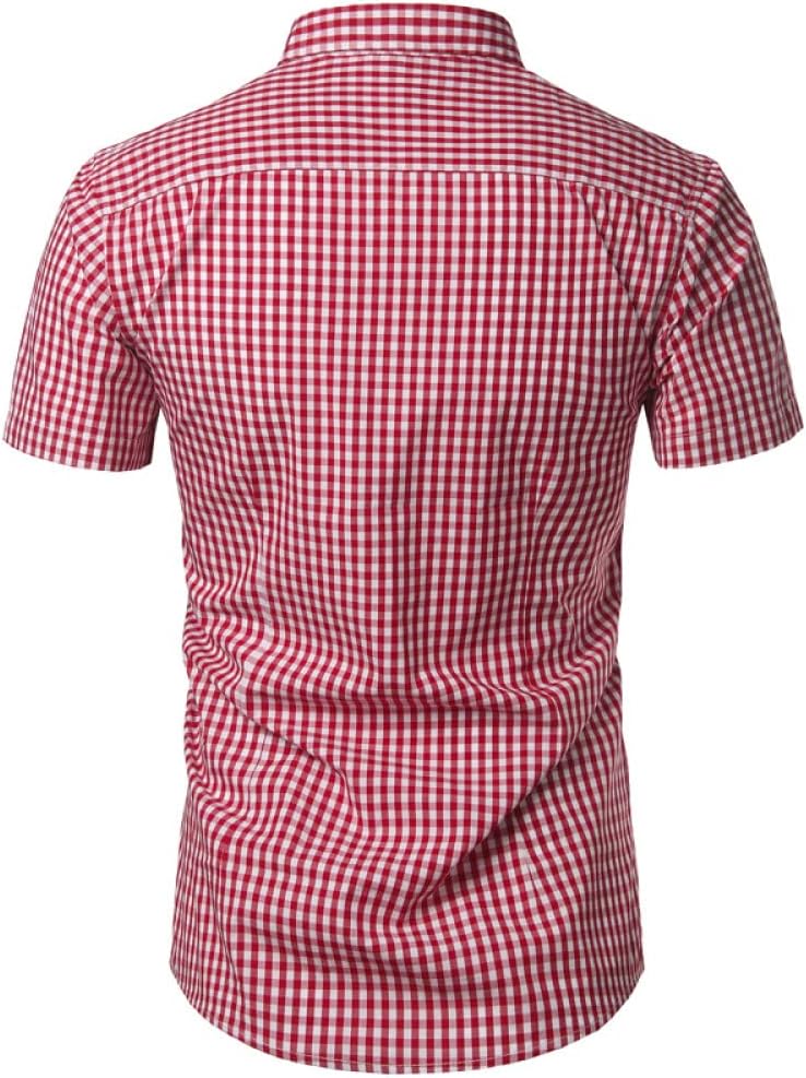 Dos de la chemise à carreaux rouges et blancs, manches courtes et empiècement visible aux épaules. 12