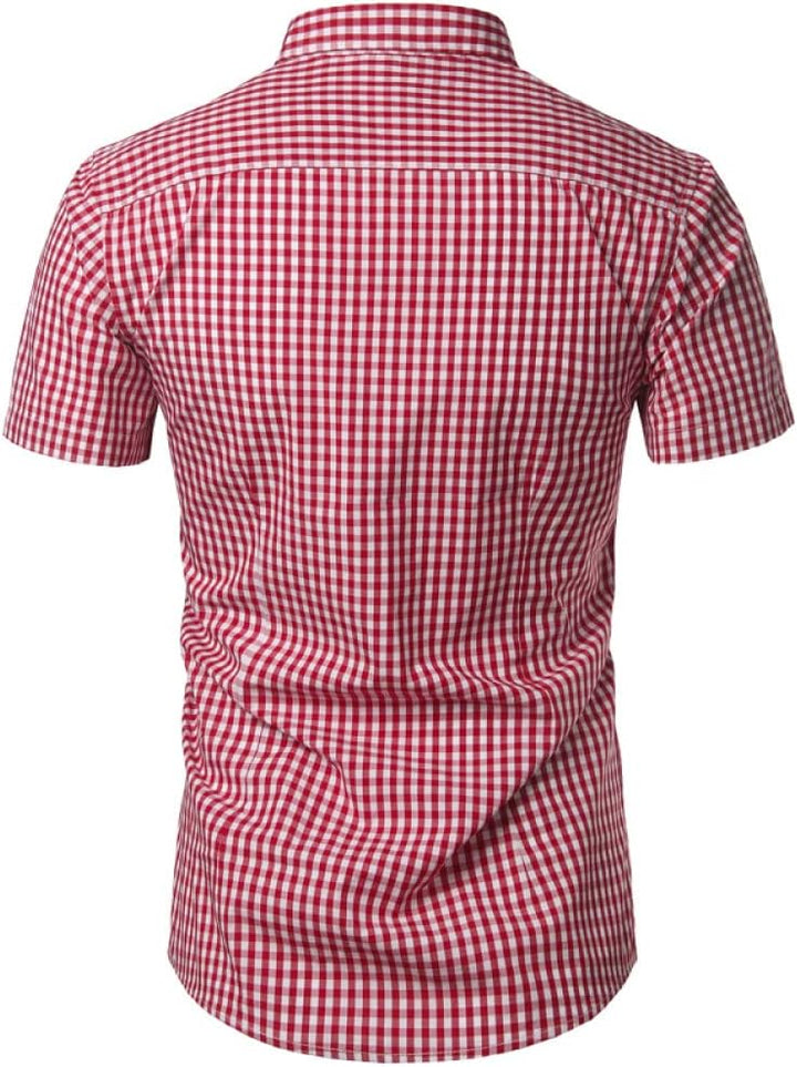 Dos de la chemise à carreaux rouges et blancs, manches courtes et empiècement visible aux épaules. 12