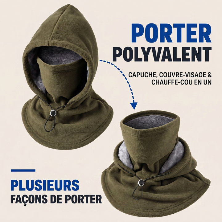 Cagoule en polaire avec capuche 3-en-1, cache-visage et tour de cou avec doublure pelucheuse