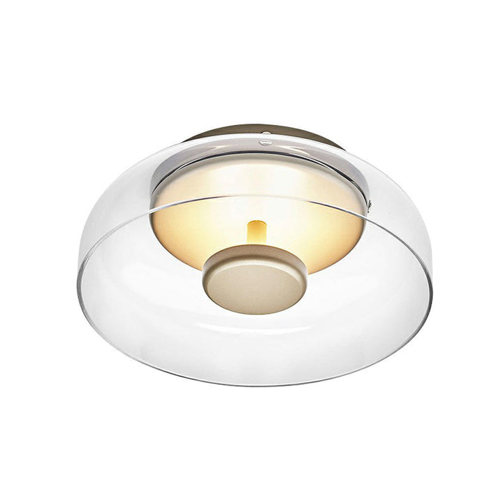 Plafonnier à verre transparent et disque central doré, vu en gros plan sur fond blanc 5