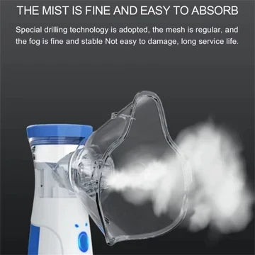 Masque monté sur le nébuliseur laissant s'échapper un épais brouillard, pour illustrer la finesse de la vapeur produite. 4