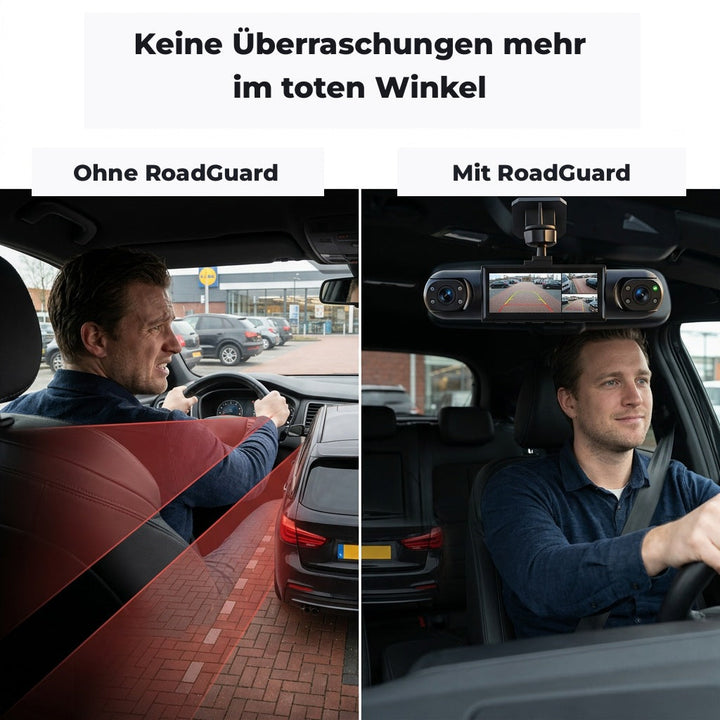 Comparaison côte à côte d'un conducteur crispé avec angle mort à gauche, et serein avec la caméra et ses vues à droite. 4