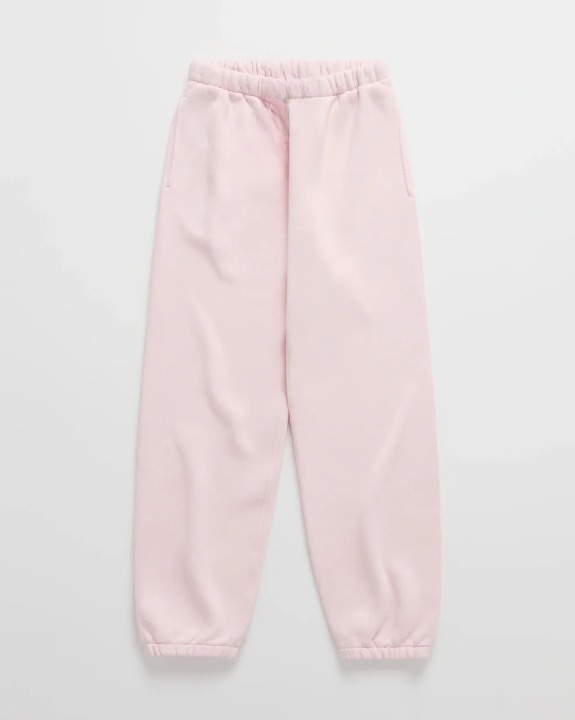Pantalon de jogging rose pâle vu à plat, avec ceinture élastique, poches latérales et chevilles élastiquées. 8