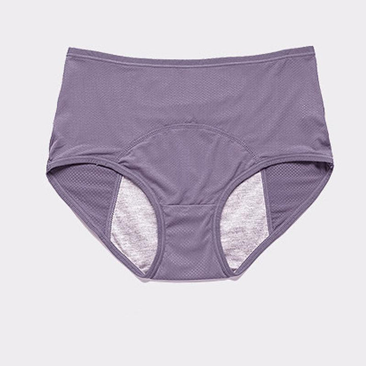 Culotte taille haute mauve à la maille aérée, posée à plat, avec empiècement gris absorbant sur les côtés de l'entrejambe. 13