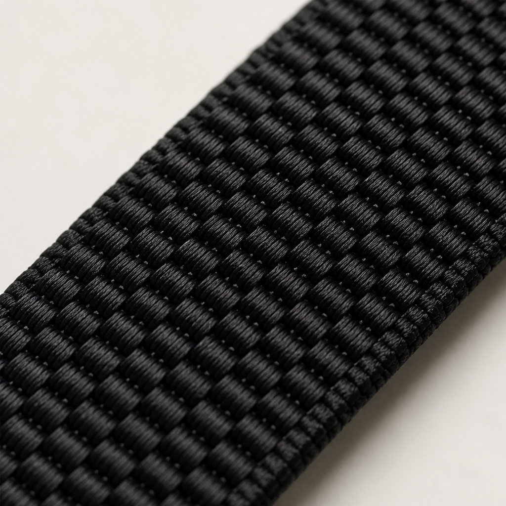 Gros plan sur le tissage élastique noir de la sangle 5