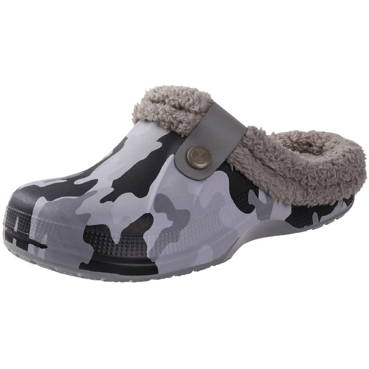 Sabot à motif camouflage gris et noir avec doublure de fausse fourrure grise 5