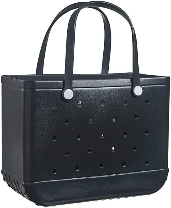 Sac cabas noir en EVA vu de face, avec deux anses souples, boutons ronds blancs et petits trous d'aération sur la paroi. 21